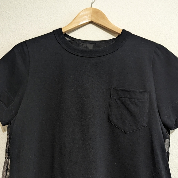 sacai 22-06142 T-shirt cotton Black- leopard Mix Media Blouse Top Size 3 EUC - Picture 2 of 8
